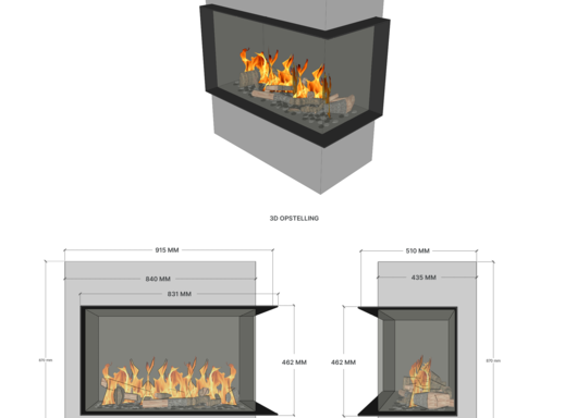 Elu B corner 75/45 Left/Right bio-ethanol haard inbouw