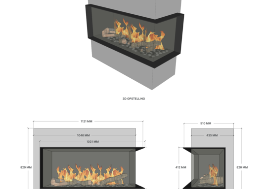 Elu B corner 95/40 Left/Right bio-ethanol haard inbouw