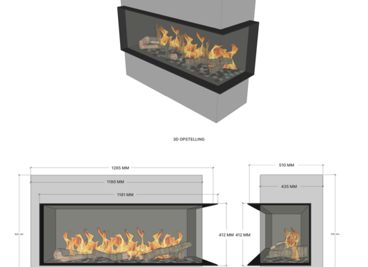 Elu B corner 110/40 Left/Right bio-ethanol haard inbouw