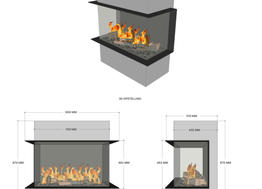 Elu B three sided 75/45 bio-ethanol haard inbouw