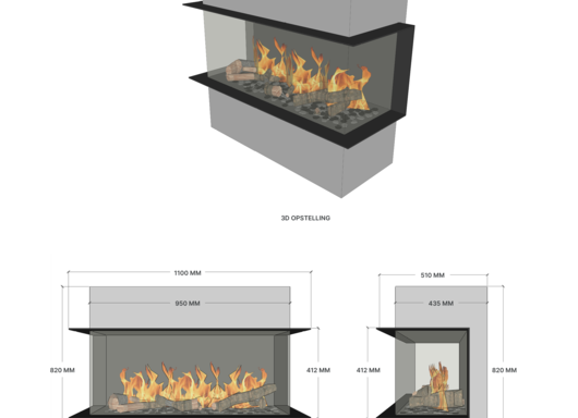 Elu B three sided 95/40 bio-ethanol haard inbouw