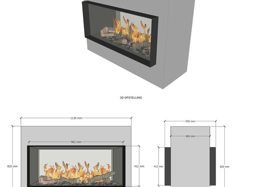 Elu B tunnel 95/40 bio-ethanol haard inbouw