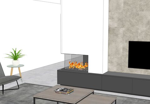 Elu B room divider 75/45 Left/Right bio-ethanol haard inbouw