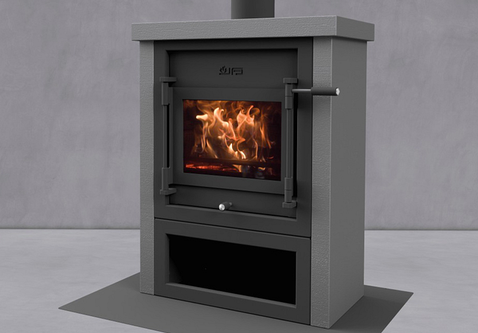 JAcobus 9 Kwadraat beton vrijstaande Tunnel Houtkachel