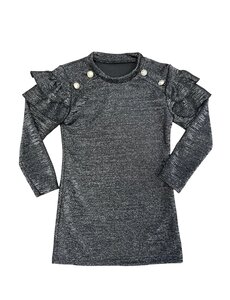 Short Shiny Ruffle Dress - Black/Silver
