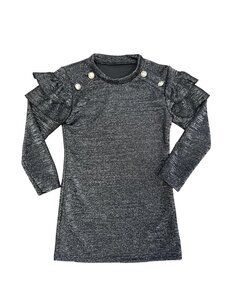  Short Shiny Ruffle Dress - Black/Silver