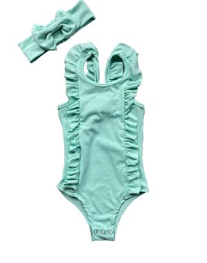  Ruffle & Bow Romper - Mint