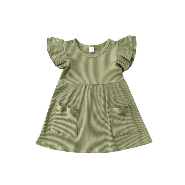 Pocket Ruffle Dress - Army Green