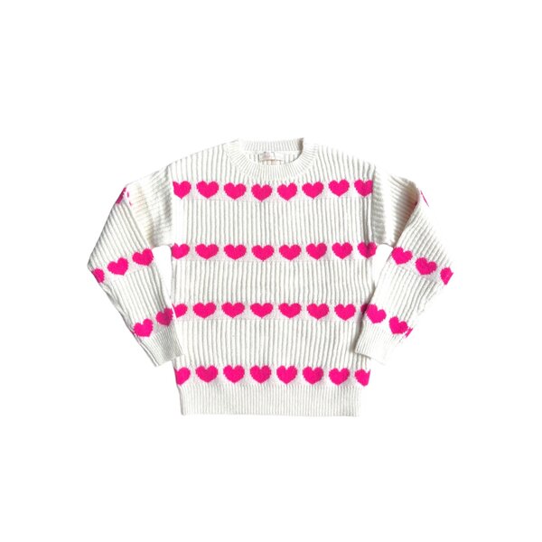 Hearts Sweater - White/Fuchsia