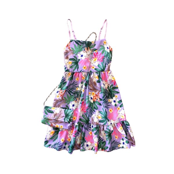 Tropical Palm Dress & Bag - Lila