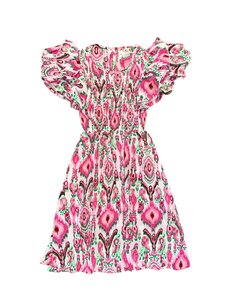 Stylish Summer Print Dress - White/Pink