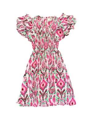  Stylish Summer Print Dress - White/Pink