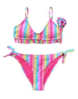  Colorful Striped Bikini - Multi Color