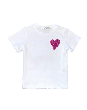  Sparkling Heart Shirt - White/Fuchsia