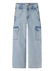 Name It - NKFROSE HW WIDE CARGO JEANS - Light Blue Bleached