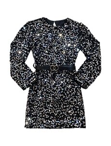 Sarah Sparkle Dress & Belt - Black/Silver