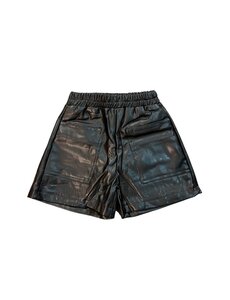High Waist Leather Pocket Short - Black