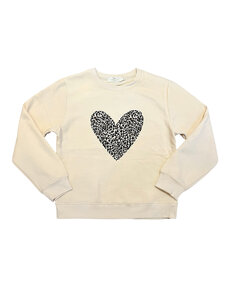Paris Leopard Front Heart Sweater  - Creme