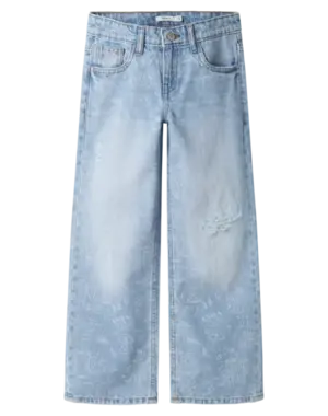  Name It - NKFROSE Wide Jeans with Print - Light Blue Denim