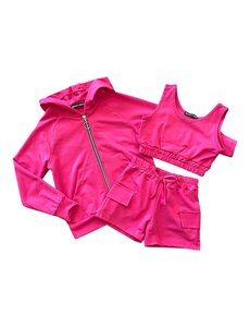 Casy Top + Short + Hoodie Vest - Fuchsia