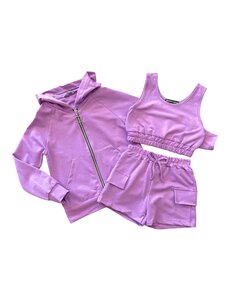 Casy Top + Short + Hoodie Vest - Lila