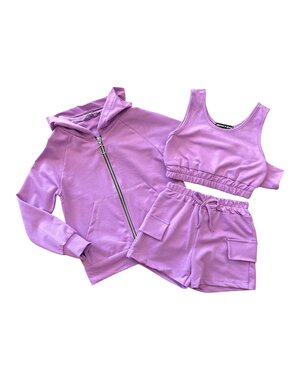  Casy Top + Short + Hoodie Vest - Lila