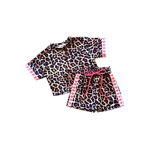 Stylish Leopard Heart Set - Fuchsia