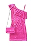  One Shoulder Dress with Sparkle & Bag - Pink
