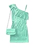  One Shoulder Dress with Sparkle & Bag - Mint