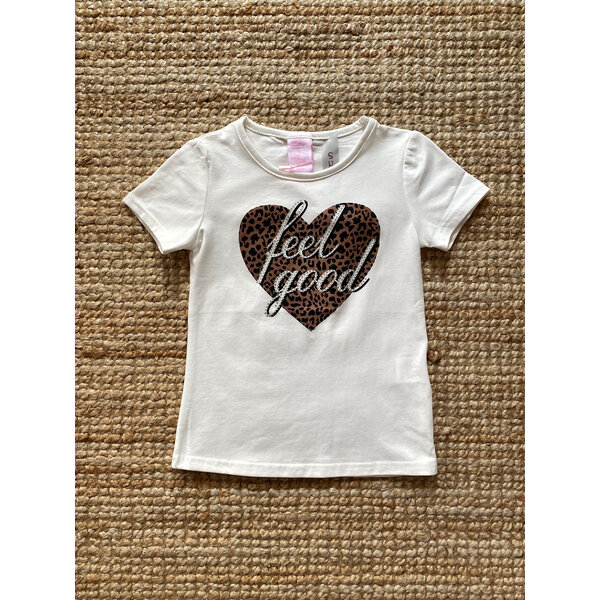 Feel Good Leopard Heart  Top- White/Brown