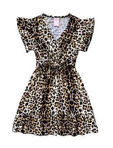 Super Soft Ruffle Leopard Dress- Beige/Brown