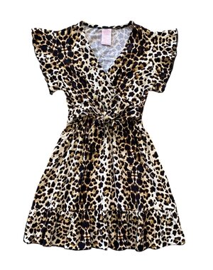  Super Soft Ruffle Leopard Dress- Beige/Brown