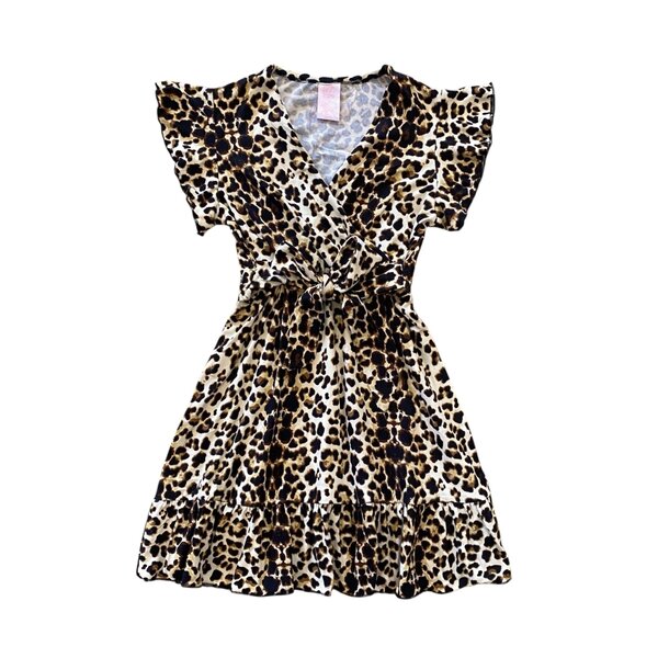 Super Soft Ruffle Leopard Dress- Beige/Brown
