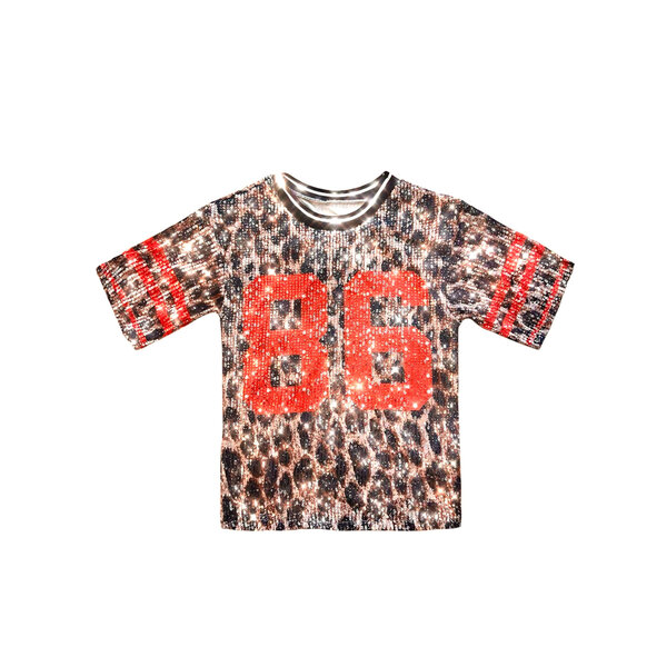 Sporty Sparkle Leopard Top - Brown/Red