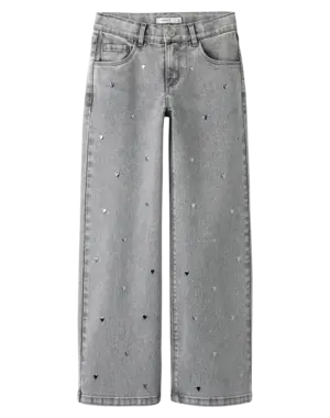 NAME IT Name It NKF Rose Wide Jeans with Hearts Studs - Light Grey Denim