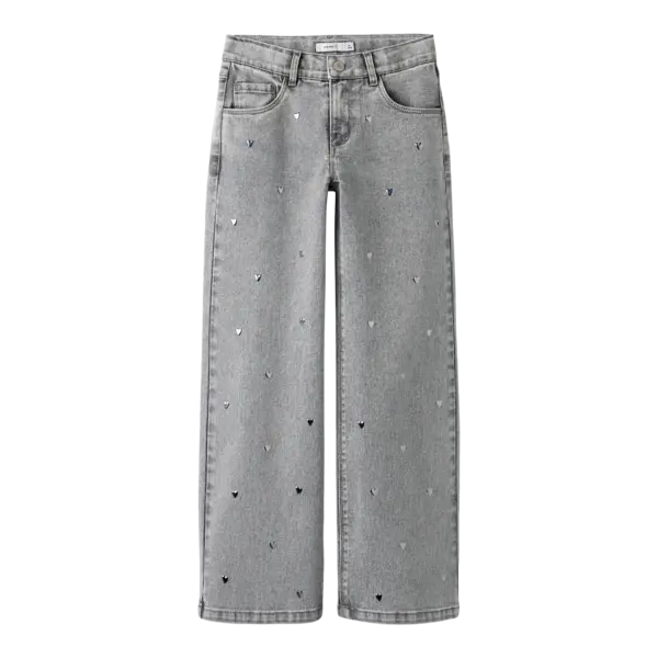 NAME IT Name It NKF Rose Wide Jeans with Hearts Studs - Light Grey Denim