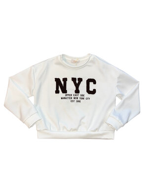  NYC Teddy Print Sweater - White/Brown