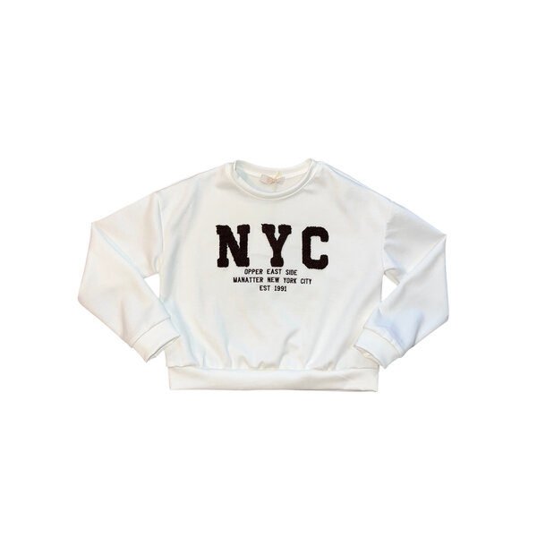 NYC Teddy Print Sweater - White/Brown