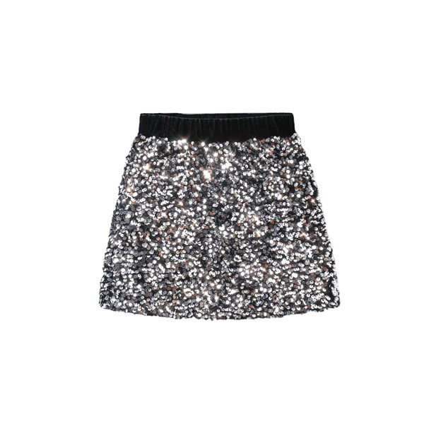 Sequin Sparkle Skirt -  Silver