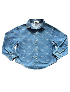  Denim Bow Blouse - Blue