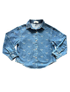  Denim Bow Blouse - Blue