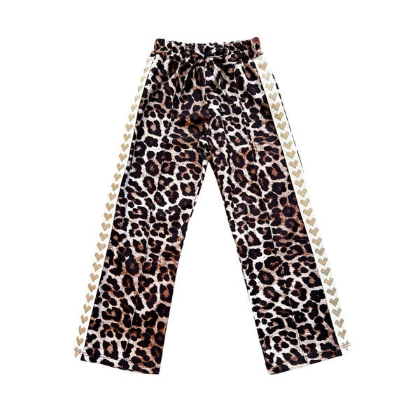 Sporty Leopard Heart Pants - Brown/Gold