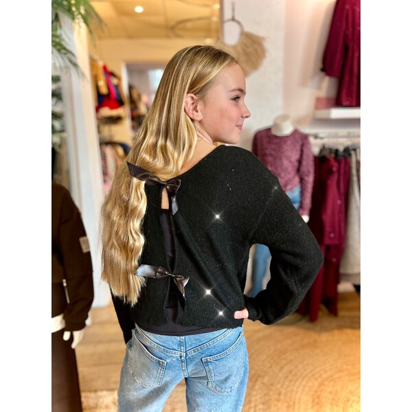 NAME IT Name It - NKF Simra Bow Short Knit Pullover with Sparkle - Black