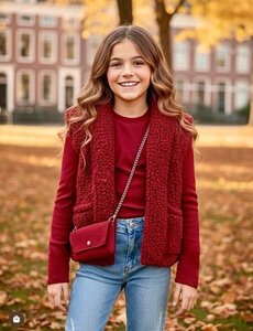  Cute Teddy Gilet - Bordeaux Red