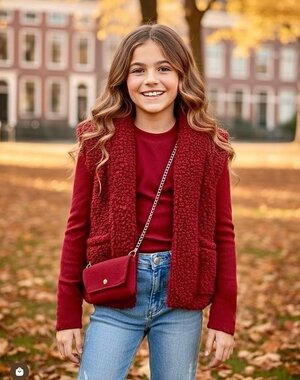  Cute Teddy Gilet - Bordeaux Red