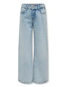 ONLY GIRLS Only - KOG Cobain Rhinestone Wide Jeans with Sparkle - Light Blue Denim
