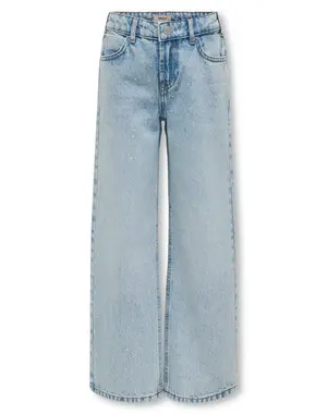ONLY GIRLS Only - KOG Cobain Rhinestone Wide Jeans with Sparkle - Light Blue Denim