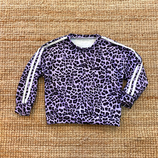Double Striped Sporty Leopard Sweater - Lila