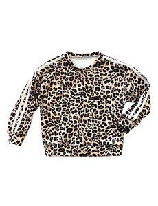  Double Striped Sporty Leopard Sweater - Beige