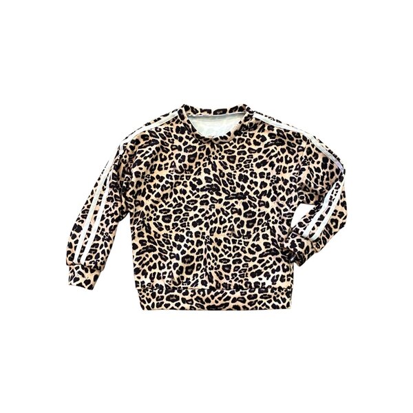 Double Striped Sporty Leopard Sweater - Beige